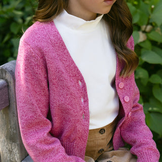GIRLS Vivid Pink Marl Organic V-Neck Cardigan