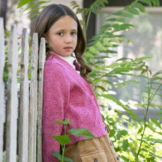 GIRLS Vivid Pink Marl Organic V-Neck Cardigan