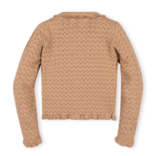 GIRLS Camel Heather Organic Ruffle Trim Pointelle Cardigan
