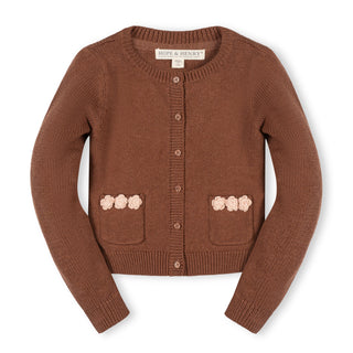 GIRLS Cinnamon Heather Organic Rosette Pocket Cardigan