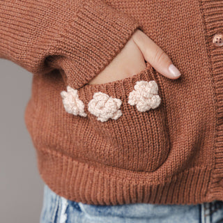 GIRLS Cinnamon Heather Organic Rosette Pocket Cardigan