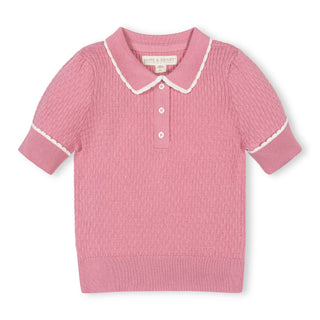 GIRLS Rose Pink Organic Peter Pan Collar Sweater Polo