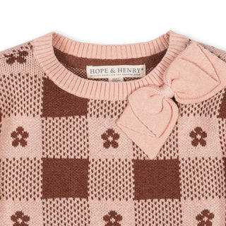 GIRLS Cinnamon Heather Intarsia Organic Bow Detail Intarsia Sweater