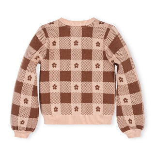GIRLS Cinnamon Heather Intarsia Organic Bow Detail Intarsia Sweater