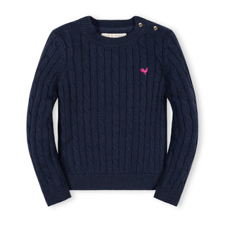 GIRLS Navy Cable Organic Crew Neck Cable Sweater