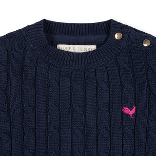 GIRLS Navy Cable Organic Crew Neck Cable Sweater