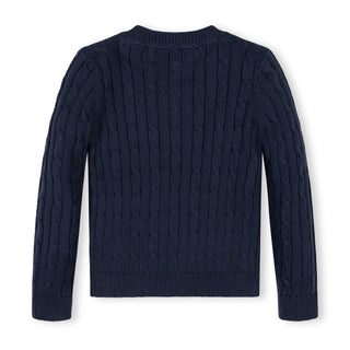 GIRLS Navy Cable Organic Crew Neck Cable Sweater
