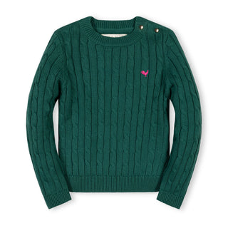 GIRLS Green Cable Organic Crew Neck Cable Sweater