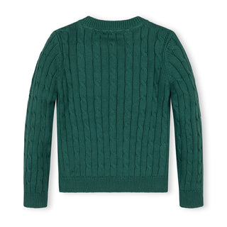 GIRLS Green Cable Organic Crew Neck Cable Sweater