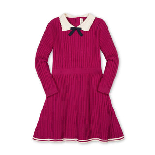 GIRLS Vivid Pink Organic Collared French Cable Sweater Dress