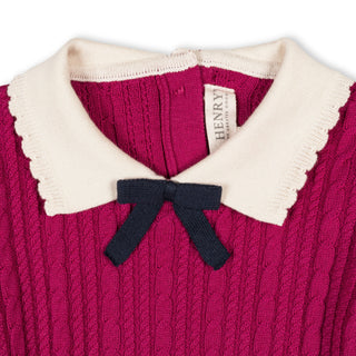 GIRLS Vivid Pink Organic Collared French Cable Sweater Dress