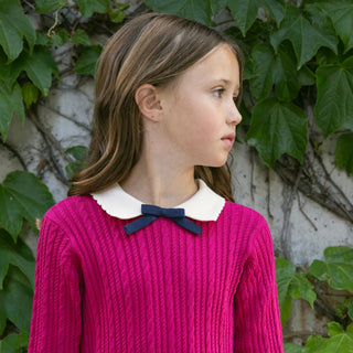 GIRLS Vivid Pink Organic Collared French Cable Sweater Dress