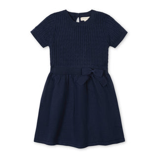 GIRLS Navy Cable Organic Short Sleeve Cable Sweater Dress