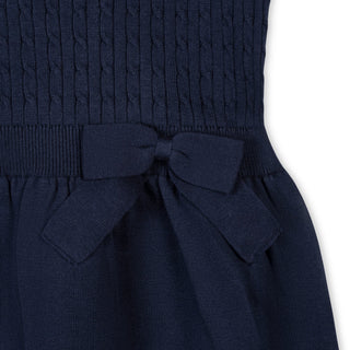 GIRLS Navy Cable Organic Short Sleeve Cable Sweater Dress