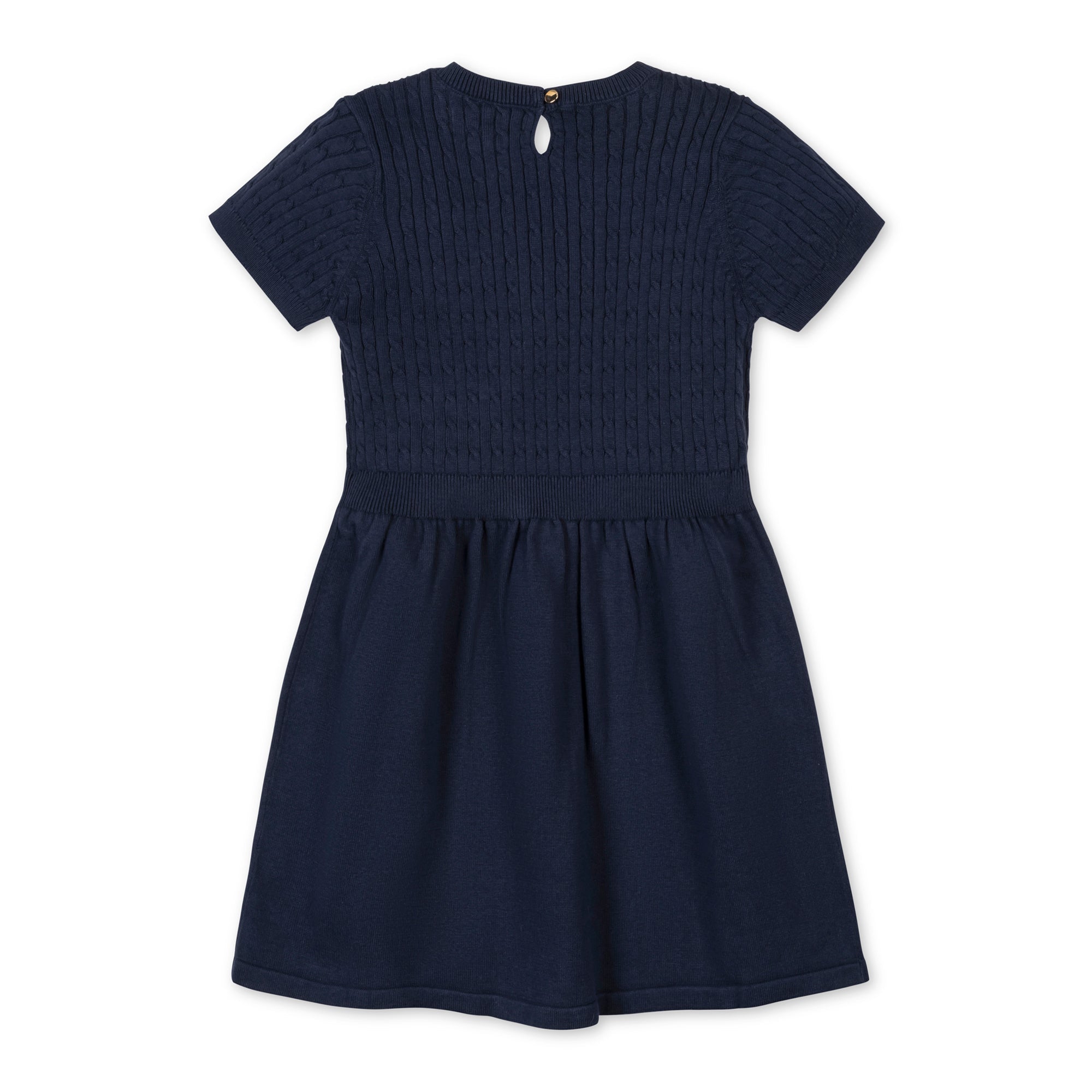 Hope & Henry Girls' Organic Short Sleeve Cable Sweater Dress, Navy Cable, 12