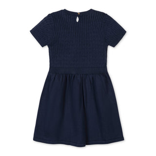 GIRLS Navy Cable Organic Short Sleeve Cable Sweater Dress
