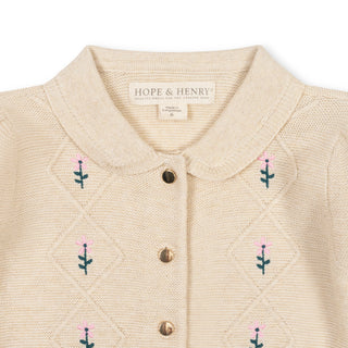 GIRLS Ivory and Dark Green Heather Organic Button Front Collared Sweater Dress