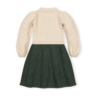 GIRLS Ivory and Dark Green Heather Organic Button Front Collared Sweater Dress
