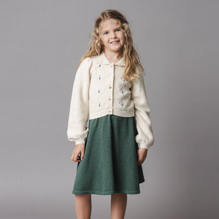 GIRLS Ivory and Dark Green Heather Organic Button Front Collared Sweater Dress