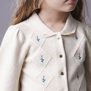 GIRLS Ivory and Dark Green Heather Organic Button Front Collared Sweater Dress