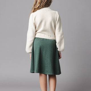 GIRLS Ivory and Dark Green Heather Organic Button Front Collared Sweater Dress