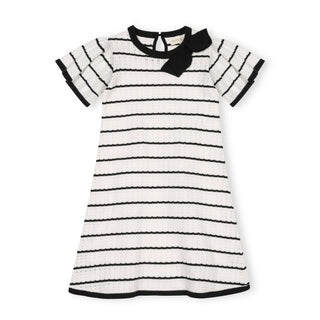 GIRLS Black Scallop Organic Bow Detail Pointelle Sweater Dress