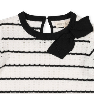 GIRLS Black Scallop Organic Bow Detail Pointelle Sweater Dress