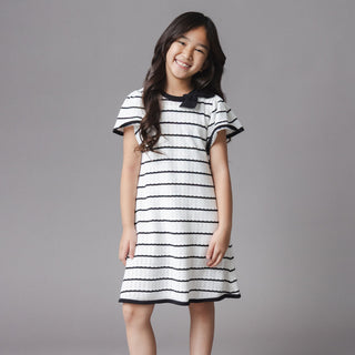 GIRLS Black Scallop Organic Bow Detail Pointelle Sweater Dress