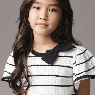 GIRLS Black Scallop Organic Bow Detail Pointelle Sweater Dress