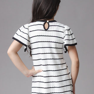 GIRLS Black Scallop Organic Bow Detail Pointelle Sweater Dress