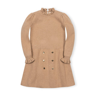 GIRLS Camel Heather Organic Ruffle Edge Sweater Dress