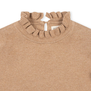 GIRLS Camel Heather Organic Ruffle Edge Sweater Dress