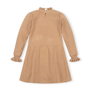 GIRLS Camel Heather Organic Ruffle Edge Sweater Dress
