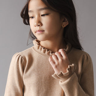 GIRLS Camel Heather Organic Ruffle Edge Sweater Dress