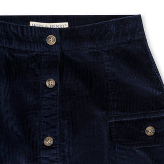 GIRLS Navy Organic Corduroy Button Front Skirt