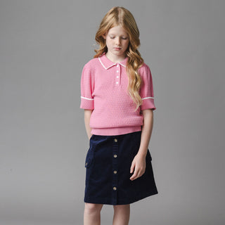 GIRLS Navy Organic Corduroy Button Front Skirt