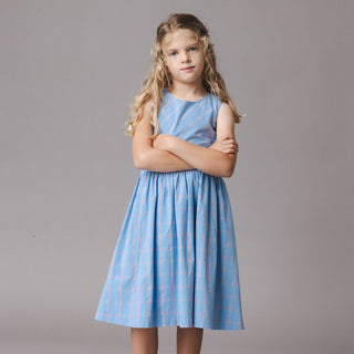 GIRLS Blueberry Plaid Organic Button Back Party Dress