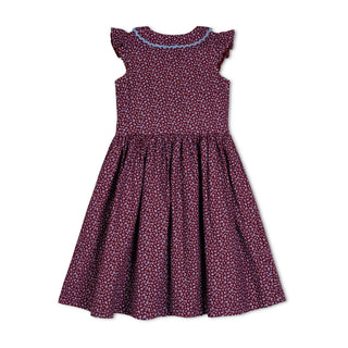 GIRLS Wine Ditsy Floral Linen Dress with Peter Pan Collar