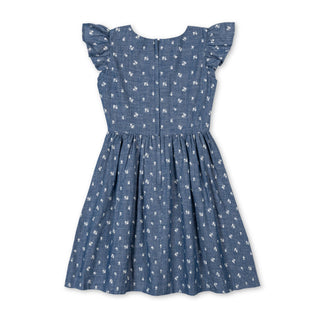 GIRLS Chambray Floral Organic Ruffle Sleeve Chambray Dress