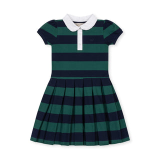 GIRLS Navy and Green Rugby Organic Pique Polo Dress