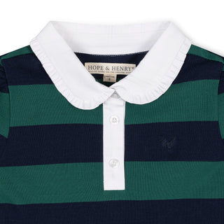 GIRLS Navy and Green Rugby Organic Pique Polo Dress