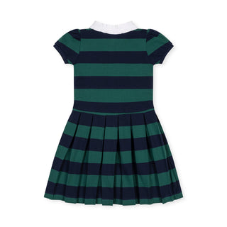 GIRLS Navy and Green Rugby Organic Pique Polo Dress