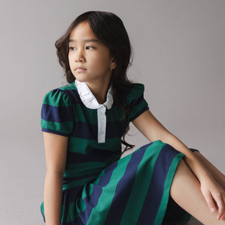 GIRLS Navy and Green Rugby Organic Pique Polo Dress