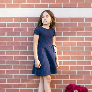 GIRLS Navy Quilted Quilted Knit Skater Dress