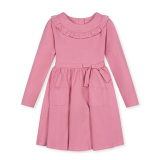 GIRLS Rose Pink Organic Ruffle Neck Knit Dress