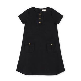 GIRLS Black Ponte A-Line Ruffle Placket Dress