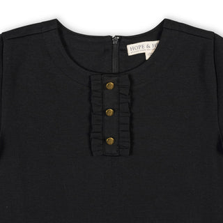 GIRLS Black Ponte A-Line Ruffle Placket Dress