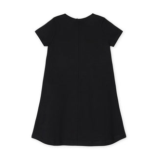 GIRLS Black Ponte A-Line Ruffle Placket Dress