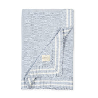 LAYETTE Pale Blue Stripe Organic Cable Knit Blanket