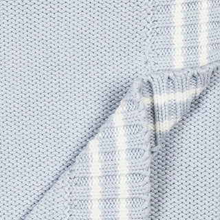 LAYETTE Pale Blue Stripe Organic Cable Knit Blanket